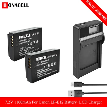 Bonacell LP-E12 LPE12 LP E12 Fotokameras Akumulatoru AKKU + LCD USB Lādētāju Canon M 100D Skūpsts X7 Nemiernieku SL1 EOS M10 EOS M50 DSLR L70