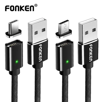 FONKEN 2 in 1 Tips-K Kabeļa Magnētisko Kabeļa Mikro USB Magnētu Vadu 2.4 LED Ātrās Uzlādes Kabelis Sinhronizācijas Datu Vadu Mobilais Tālrunis