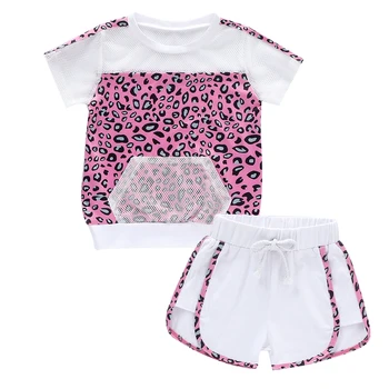 2020. Gada Vasaras Cute Baby Meiteņu Komplekti Leopard Print Drēbes Ar Īsām Piedurknēm T Krekli, Topi, Šorti Toddler Apģērbi