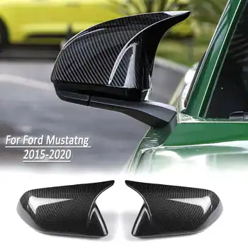 Oglekļa Šķiedras Krāsu Ragu Stila Sānu Spārnu ABS Atpakaļskata Spogulis Klp Gadījumā, Korpusa Vāciņš Melns, Ford Mustang-2020