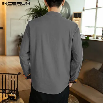 Ķīniešu Stila Vīriešu Krekls Streetwear Kokvilnas Stand Apkakli, garām Piedurknēm Camisa Vintage Tang Tērps Vīriešiem Ir 2021. Šiks Ikdienas Krekli INCERUN