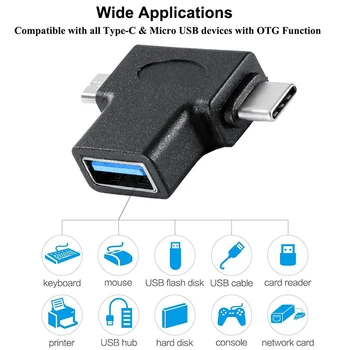 2in1 USB Type C+Micro USB B Tipa USB 3.0 Sieviete OTG Adaptera Savienotājs Android Tālrunis Klēpjdatoru USB Disku, Peli, Klaviatūru