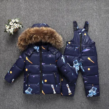 2020 bērniem pavasarī ziemas plānas dūnu jaka parka dabīgās Kažokādas zēns bērnu kombinezons bērniem mētelis snowsuit sniega drēbes meitenēm apģērba Komplekts