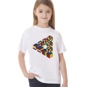 Zēniem un meitenēm, T-krekli bērnu T-krekli rubika kuba vasaras modes īsām piedurknēm apkalpes kakla topi meitenes apģērbu zēnu T-krekls