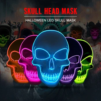 Led Neona Halloween Maskas, Grims Puse Cosplay Gaismas Šausmu Masku Masku Gaisma, Kas Spīd Tumsā Skropstu Tuša Kvēlojošs Masker