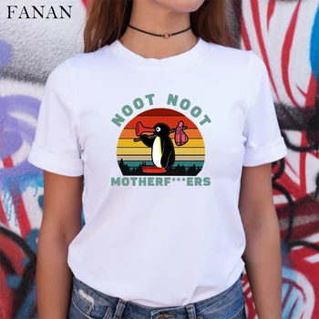 2020. gada Vasaras Sieviešu TShirts Jaunums Noot Noot Motherfu***s Pingvīns Smieklīgi Karikatūra Harajuku Streetwear Topi, t-veida Krekls, Sieviešu T-krekls