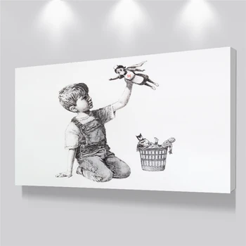 Banksy Spēle Mainītājs Māsa Cieņu Sienu Mākslas Audekla Glezna, Plakāts un Attēli uz Biroju, Slimnīcu, viesistaba, Guļamistaba Dekori