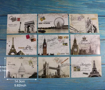 Eiropas Kartes, Pastkartes, Parīzē, Londonā Papīra Kartēm Dzimšanas dienas Apsveikuma kartiņu, 18pcs/iepak 9 Modeļi mix