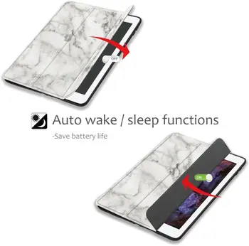 Lietā par iPad 10.2 Collu 8. 7t Gen 2020. gadam ar Apple Zīmuļu Turētājs Marmora Trifold Stāvēt Smart Cover ar Auto miega nomodā gadījumā
