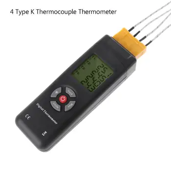 4 Kanālu K Veida Digitālo Termometru Termopāris Temperatūras Sensors Testera LCD Pretgaismas