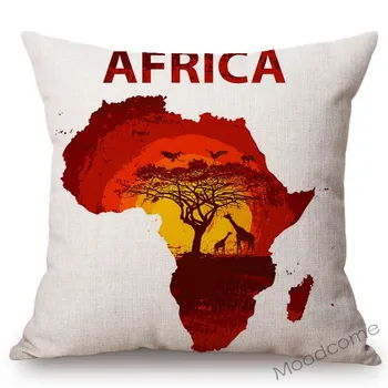Ziemeļu Āfrikas Karte Āfrikas Cilts Dizainu Mājas Dekoratīvs Dīvāns Spilvens Gadījumā Kokvilnas Veļu, Mežonīgo Dzīvnieku Biroja Krēsls Spilvena Segums