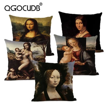 Mona Lisa akvāriju mazgāšana gultā uz spilveniem sajūta, dīvāns ģimenes krēsli, Mājas dekoratīvs spilvens Gadījumā House De Coussin