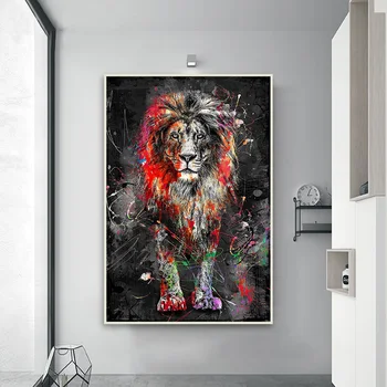 Krāsains Lauva Grafiti Kanvas Glezna Anotācija Dzīvnieku Sienas, Mākslas Plakāti un Izdrukas Cuadros Dekoratīvās Bildes Mājas Dizains