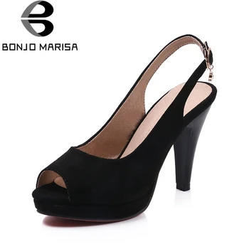 BONJOMARISA 2020. gadam Larges Izmēri 34-43 atpakaļ-siksna plānas augstiem papēžiem biroja dāma sandales sieviešu kurpes peep toe kodolīgi sandales