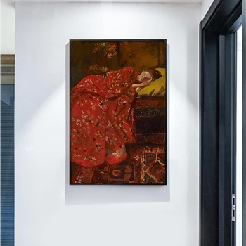 Sienas Mākslas Meitene Ar Sarkanu Kimono Audekla Gleznas George Hendrik Breitner Reprodukcijas Cuadros Bildes Dzīvojamā Istaba Dekori