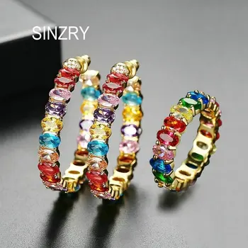 SINZRY oriģināls, daudzkrāsains kubiskā cirkonija apli vilināt auskari, gredzens, juvelierizstrādājumu komplekts moderns varavīksnes juvelierizstrādājumi sievietēm