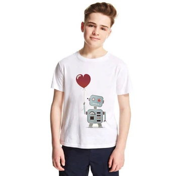 Bērniem gudrs robots love design baby boy meitene T-krekls, ērti, jautri īss piedurknēm krekls bērniem gudrs apaļu kakla kokvilnas Tshirt
