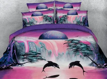 Delfīnu drukāt sega sedz, king size 3d rozā ūdenskritums gultas komplekts dvīņu pilna karaliene 3/4gab bērnus pieaugušo mājas dekors gultas veļa, dāvanu