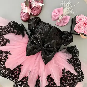 Emmababy Baby Girl Dress Mazulis Īsām Piedurknēm Mežģīnes Bowknot Kāzu Princess Puse Bērnu Vasaras Sundress