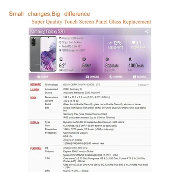 Rezerves Samsung Galaxy S20 G980 G980F S20 Plus G985 G985F S20 Ultra Touch Ekrāns Priekšējā Stikla Paneli Ārējā LCD Stikla Lēcu