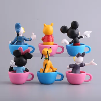 Kafijas Tase Mickey Mouse Donald Duck Minnie 8cm Vinnijs Pūks Disney Skaitļi PVC Darbības Rādītāji Bērniem, Rotaļlietas, Dāvanas Dzimšanas dienā