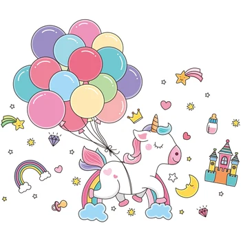 [SHIJUEHEZI] Karikatūra Baloni, Zvaigznes, Mākoņi, Sienas Uzlīmes DIY Unicorn Lācis Dzīvniekiem, Sienas Uzlīmes Bērniem Guļamistaba Dekorēšana