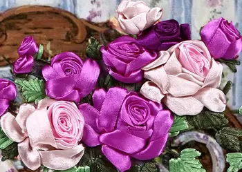 Ziedēšanas purple rose zīda lentes izšūšanas 3D audekla glezna satīna cross stitch komplekts rokdarbi handcraft dāvanu DIY mājas sienas de