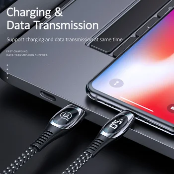 USAMS USB Kabelis priekš iPhone XS Max XR X 8 7 6 Plus LED Ciparu Tālruņa Kabeli 2A Ātrās Uzlādes Datu Kabeli, lai iPhone Lādētāja Vads