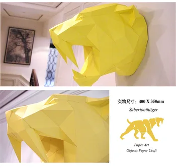 3D Papīra Paraugs Sabretooth tiger Vadītājs papercraft mājas dekoru sienu apdare Mīklas Izglītības DIY (do it yourself, Rotaļlietas, Dāvanas Bērniem,
