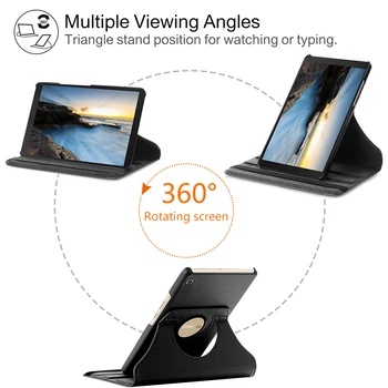 Staiguļi 360 Rotējoša Case for Samsung Galaxy Tab 8.0 SM-T290 Tablete 2019 Slim PU Vāks T295 T297 + Dāvana