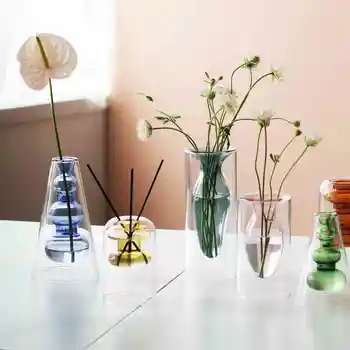 Home decoration accessories Ziemeļvalstu Ins Krāsainiem Stikla Pārredzamu Vāze viesistabā, pusdienu galds sausie Ziedi Hidroponiskas vāzes