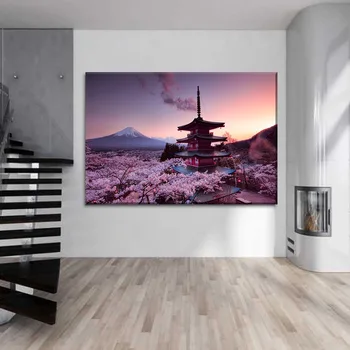 Chureito Pagoda un Mount Fuji Krāsošana 4 Gabals Stila Audekls Drukāt Tips Attēlu Modern Home Dekoratīvās Sienas Mākslas darbu Plakāts