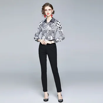 Dizainers Skrejceļa Krekls Rudens Ziemas Sieviešu Modes Plus Lieluma Gadījuma Polka Dot Print Vintage Blūze Biroja Dāma Elegants Slim Topi