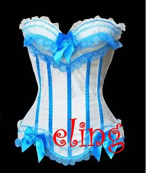 Balts Zils Sexy lingerie kostīmu Dāmas Iedomātā Kleita Satīna Mežģīnes Up Basku Korsete S-XXL C2559