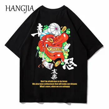 Japānas Velna Maska Iespiesti Vīriešiem Tshirts 2020. Gadam Streetwear Gadījuma Īsām Piedurknēm Topi, T-Veida, Hip Hop Japāņu Modes Smieklīgi Tshirt Vīrietis