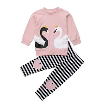 Cute Baby Girl Gulbis Apģērbs Rudens Apģērbu Komplekts Toddler Meitenes Bērniem Kokvilnas Hoodies Top T-krekls+Bikses Kopa Mežģīnes Tracksuit Apģērbi