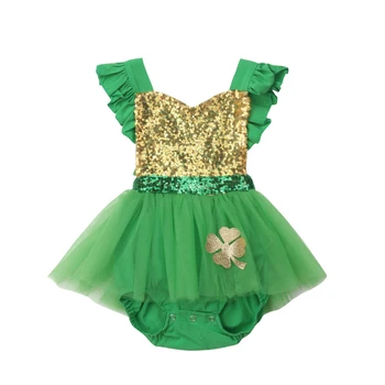 Citgeett Vasaras Zaļā Vizuļi Jaundzimušais Meitenes Mežģīnes Zelta Bodysui Toddler Tutu Svārki Kleita Cute Laimīgs Apģērbs