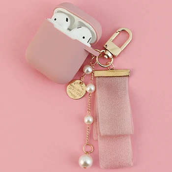 Gudrs Soft Case for Apple Airpods 1 2 Aksesuāri Bluetooth Austiņas Soma Kaste Luxury Pearl Pušķis Kulons Atslēgu Gredzens Dāvanas Sievietēm