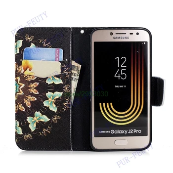 Flip Maciņš Case for Samsung Galaxy J2 Pro 2018 J250 Flip Case Tālruni Ādas Segumu J250F/DS, SM-J250F/DS Seifs Silikona Vāciņu