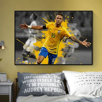 Neymar Plakāti Futbola Zvaigzne Gleznu Druka Uz Audekla Sienas Māksla Soccer Player Attēli uz dzīvojamo Istabu Mājas Apdare Cuadros
