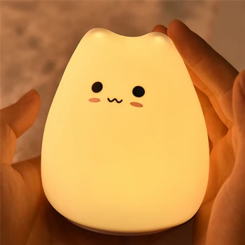 LED Gudrs Kaķis Nakts Gaisma 7 Krāsains Akumulatora Silikona Mīksts Bērnu Gultas rotā gaismas Bērnu Pirmsskolas Karikatūra Lampas Bērnu Dāvanu