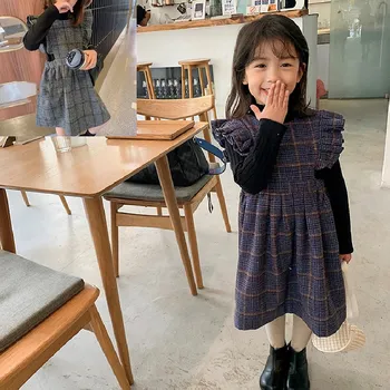 Meitenes Uzvalks Vilnas Korejiešu Versiju Veste Kleita +Garas Piedurknes Zemāko Krekls 2020 Rudens Ziemas Jauno Bērnu Apģērbu Komplekti