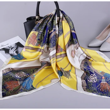 2019 Modes Kerchief Zīda Satīna Kakla Šalle Sievietēm Drukāt Hijab Šallēm Sieviešu 90*90cm Kvadrātveida Šalles un Wraps Šalles Dāma