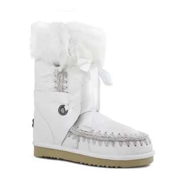 Moug ziemas apavi sievietēm, sniega zābaki, oriģināls eskimo mežģīnēm un kažokādu roku darbs aitādas platforma dāmas potītes botas