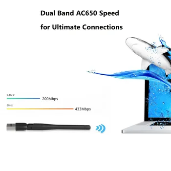 Wavlink Bezvadu ātrgaitas 650Mbps 5GHz+2.4 GHz Wi-fi Uztvērējs, Wi Fi USB Adapteri, WIFI Dongle Antenas Ethernet Tīkla Karte