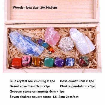 12PCS Dabiskā kristāla Čakru Dziedināšanas Akmens, koka dāvanu kastē, kas kolekcija 7 Krītoties Čakra Dārgakmeņiem