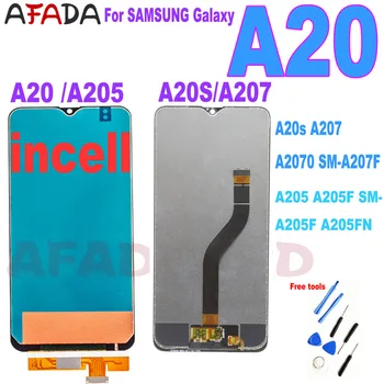 Oriģināls SAMSUNG Galaxy A20 A205 SM-A205F A205FN A20s A207 SM-A207F A207F/DS A207FN A207U LCD Displejs, Touch Screen Montāža