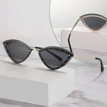 Moderns Bezrāmju Cat Eye Saulesbrilles Sievietēm Ir 2021. Luksusa Retro Mazo Metāla Rāmis, Saules Brilles Sieviešu Unikālo Kniežu Toņos Brilles