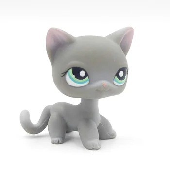 LPS KAĶIS pet shop rotaļlietas Oriģinālā #126 īsiem matiem kaķis stāv pelēks kaķēns zaļas acis cute bērnu dāvanas dzīvniekiem attēls