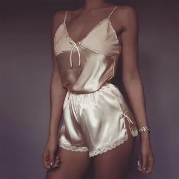 Jaunās Modes, Sexy Sievietes Satīna Mežģīnes Sleepwear Babydoll Apakšveļa Nightdress Pidžamas Komplekts Drēbes